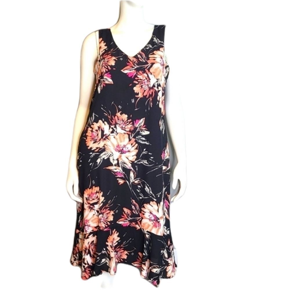 APT 9 Black Pink Floral Sleeveless Shift Dress - Picture 1 of 10